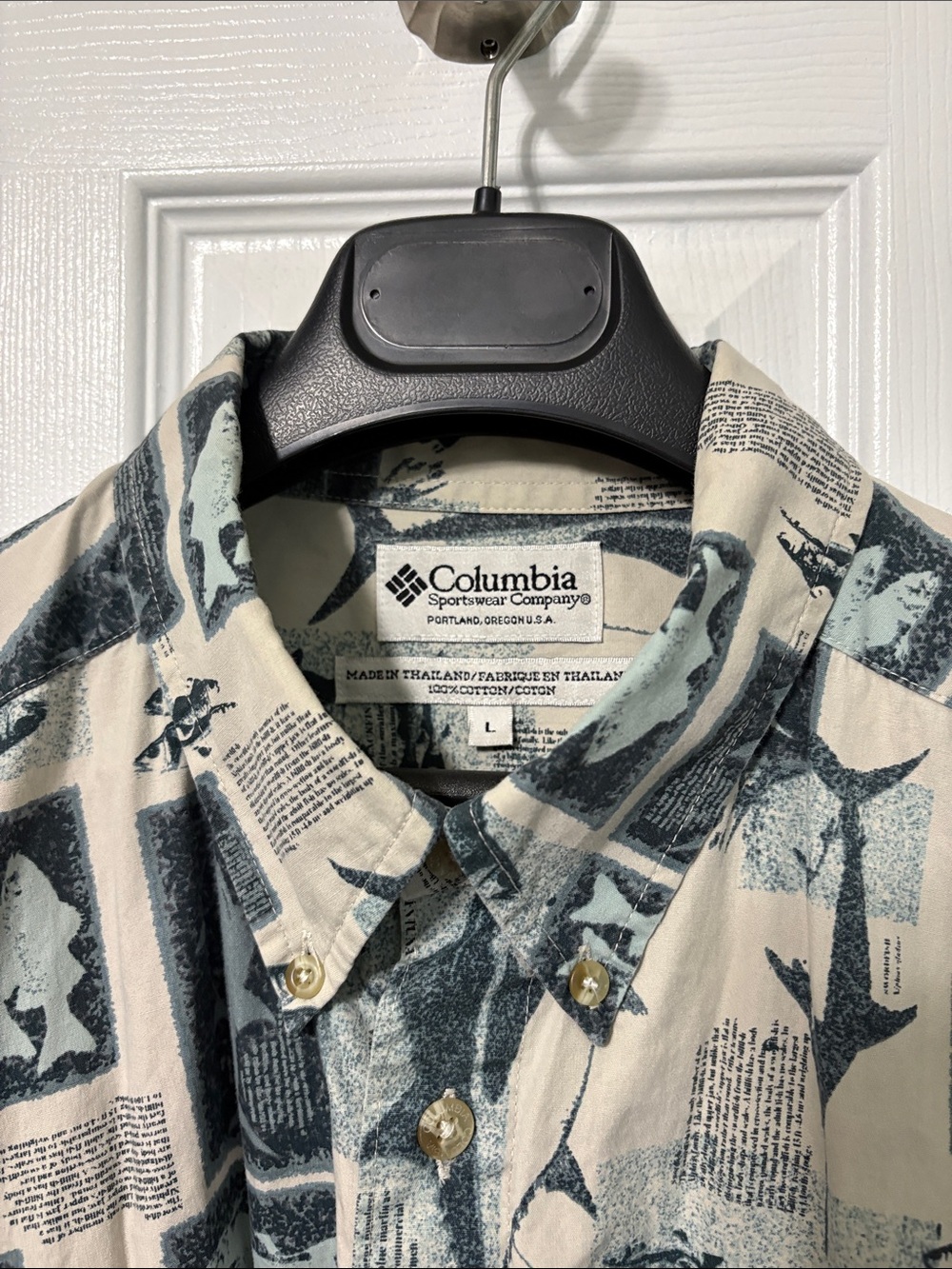 Columbia Beige and Forest Green Short-Sleeve Button-Down Shirt - Picture 2 of 14